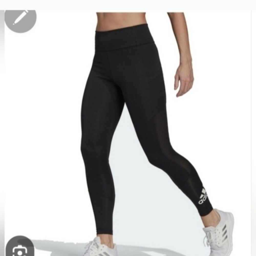 adidas Black High-Waist Workout Leggings with Logo Sz L
